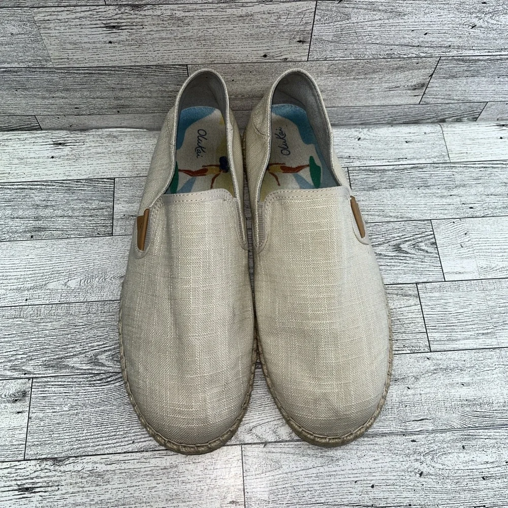 OluKai Kaula Pa'a Kapa Beige Slip On Comfort Espadrilles Loafer Shoes Women‎ 10